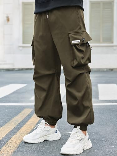 PLEPAN Mens Baggy Cargo Pants Loose Fit Casual Parachute Pants Elastic Waist Drawstring Streetwear Joggers Sweatpants4