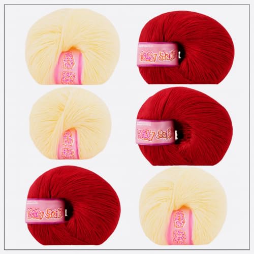 Image of Vardhman BabySoft Knitting Yarn | 100% Acrylic Wool | 4 Ply | Thin Knitting & Crocheting Hook Thread & Lightweight | Special Baby Wool | 150 Grams (6 Balls of 25g) | Machine Washable | Ideal for Blankets, Hats, Booties Ultra-Soft for Baby Sweaters, Blankets, Caps, Socks, Soft toys, Art & craft (Blood Red No.19 & Cream No.42)