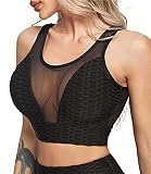 SEASUM Tank Top Sports Bras Textured Middle Impact Support Yoga Crop Tops Gym Workout Shirts XL