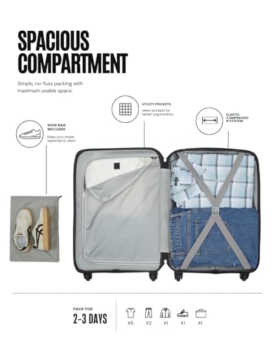 Image of SNITCH Loop Cabin Size Black Polypropylene Hard Travel Suitcase - Trolley Bag Small & Luggage with 4 Wheels, Secure Lock & Free Shoe Bag