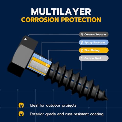 1/4 x 1-1/2 (100 Pack) Lag Screw Kit, 100 Screws and 100 Washers, Ceramic Black Ruspert Coating for Exterior Use, Meets ASTM A307 and ASME B18.2.1, Industrial/Commerical Grade by Makers Bolt by MAKERS BOLT - Image 7