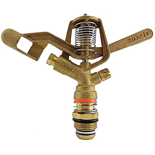 RIEGOPRO Aspersor de Impacto Circular 360º Rosca Macho Fabricado en Latón. Disponible en 1/2 y 3/4. Utilizado para jardinería y Agricultura (3/4)