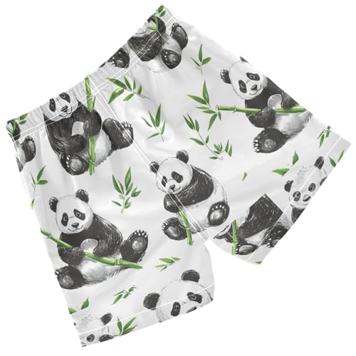 Pigsaly Boys' Swim Board Shorts Green Leaves Watercolor Pandas Boy's Swim Trunks Kids Swimwear 2T2