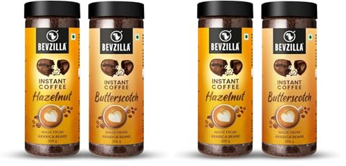 Image of Bevzilla 200g Hazelnut & 200g Butterscotch Flavoured Instant Coffee Powder | Perfact For Espresso, Latte, Cappuccino | Hot & Cold Brews (Pack of 2)