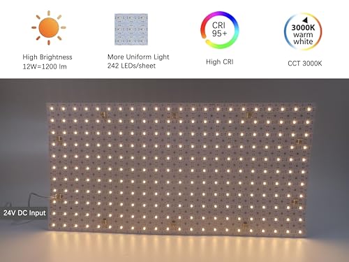 Image of 12-Pack LED Backlight Sheet 24V 36W 3000K Warm White, 19.3X9.6 inches Each Unit, Dimmable Flexible LED Panel Sheet for Backlit Translucent Stone /Marble /Onyx /Quartz Countertops Walls