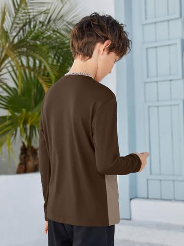 Image of ZDC Kids Boys Long Sleeve T-Shirts Color Block Crewneck Fashion Basic Tee Tops 5-14 Years