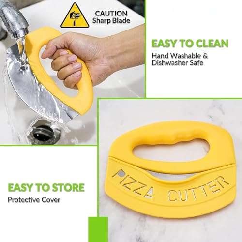 Image of Pizza Cutter with Stainless Steel Blade, Yellow PP Handle, Blade Guard Included, 15.5cm