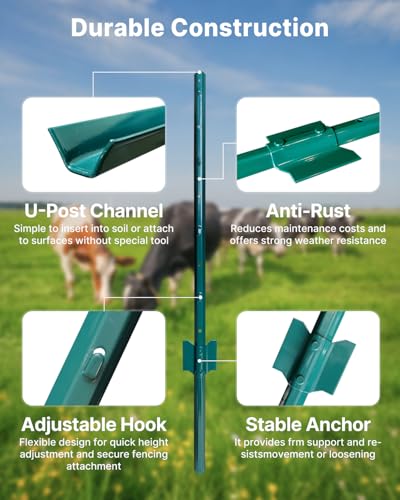 Image of ARIFARO Metal Fence Posts 7 Feet assemblable,Pack of 10,Sturdy Duty No Digging Garden U Post for Wire Fencing Steel Poles for Yard, Outdoor