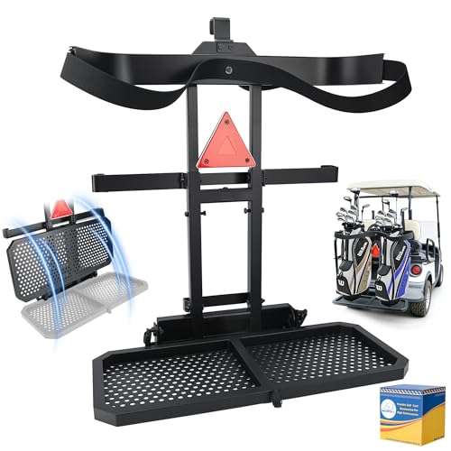 Mixopoly Upgraded Universal Foldable Golf Cart Rear Seat Bag Holder Direct Fit for EZGO Club Car Yamaha Golf Carts No Drilling Required Rust-Proof Fit Normal & Widen Grab Bar