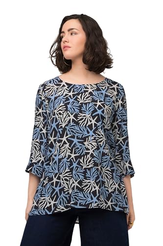 Ulla Popken Bluse mit Druck Camicette, Blu Oltremare Scuro, 52-54 Donna