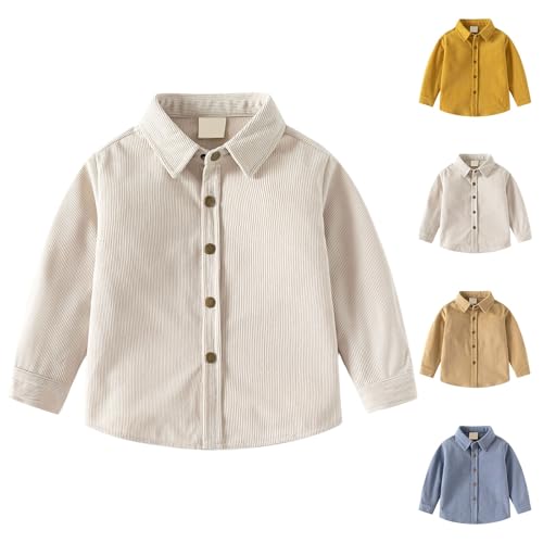 Kids Corduroy Shirts Toddler Boys Girls Button Down Long Sleeve Shackets Spring Lapel Neck Cute (White, 18-24 Months)