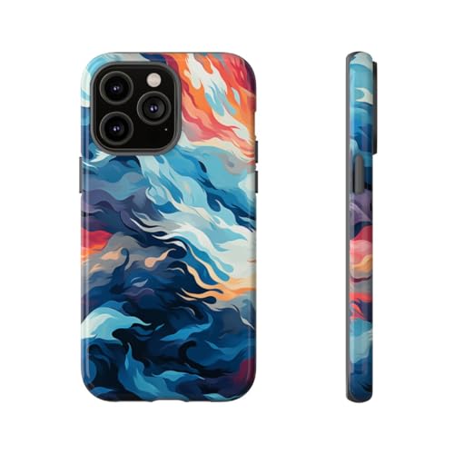 Coque iPhone 14 Pro Max vagues océan feu antichoc rigide brillante