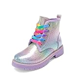 DREAM PAIRS Girls Boys Glitter Ankle Boots Side Zipper Combat Shoes with Lace Up for Toddler/Little Kid/Big Kid,Size 6 Big Kid,Rainbow,SDBO2220K