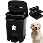 rzrzrz Dog Poop Trash Can Dog Waste Station Dog Poop Trash Can Pet Waste Bin Dog Waste Container with Lid Foot Pedal Inner Bin Bucket Removable Liner Garbage Bags for Outdoor Backyard Garden, Black