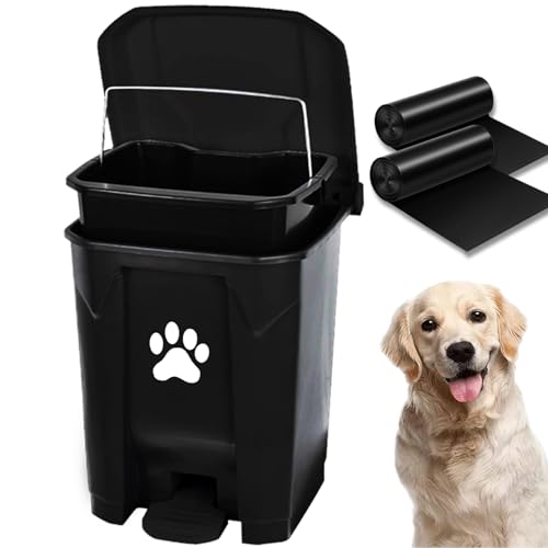 rzrzrz Dog Poop Trash Can Dog Waste Station Dog Poop Trash Can Pet Waste Bin Dog Waste Container with Lid Foot Pedal Inner Bin Bucket Removable Liner Garbage Bags for Outdoor Backyard Garden, Black