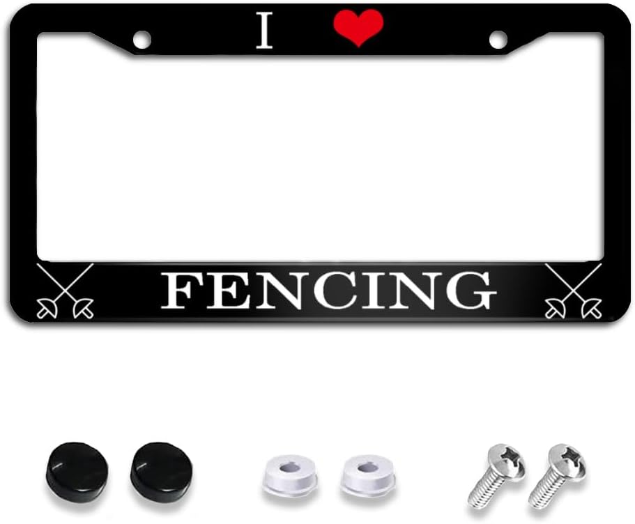 I Love Fencing License Plate Frames for Cars, Aluminum Auto Tag Holder Frame Cover - 12"x6" for Universal Car