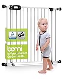 Bomi Treppenschutzgitter Merle Flatstep, Breite 63-71 cm | Türschutzgitter ohne Bohren, stabile Kindersicherung für Kind & Hund, TÜV geprüftes Hundegitter, Türgitter, Treppengitter, Metall Weiß