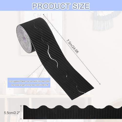 uxcell 49.2ft Bulletin Board Border, Corrugated Paper Decorative Wavy Border, Scalloped Rolled Border Trim for Crafts Classroom Offices DIY Project Party Birthday Decoration, Black - Image 2
