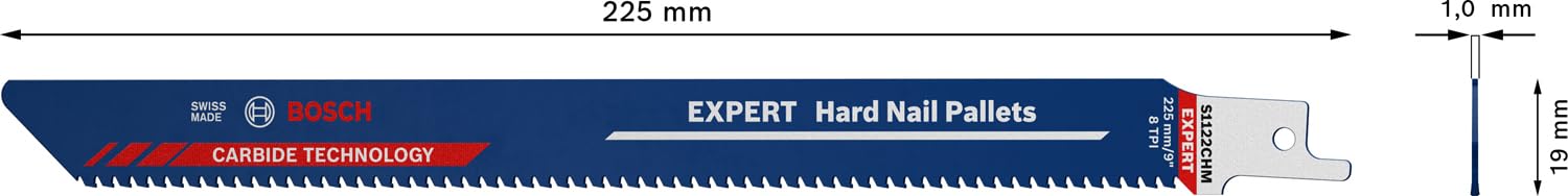Bosch Professional 10x Hojas de sierra sable Expert `Hard Nail Pallets` S 1122 CHM (para Madera con metal duro, Longitud 225 mm, accesorios Sierra sable)