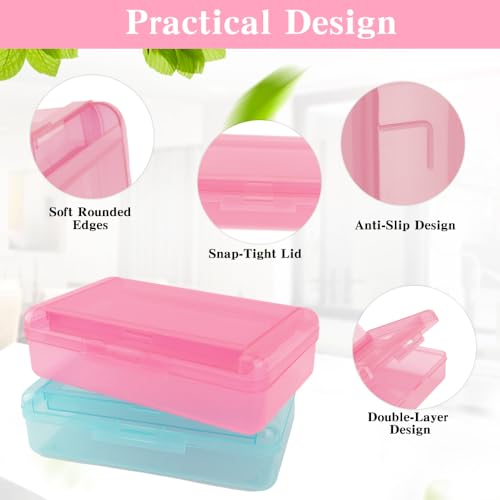 Image of Pencil Case, Double Layer Large Capacity Pink Plastic Pencil Box, Clear Crayon Box, Hard Pen Boxes with Snap-tight Lid, Storage Art Craft Box Marker Organizer for Kids Boys Offices School Supplies