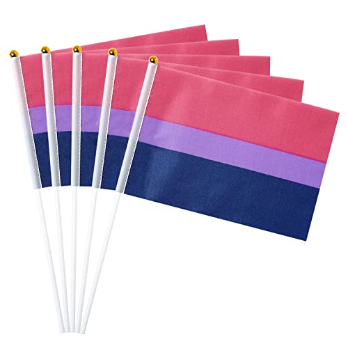 Image of GentleGirl 12 Pack Bisexual Pride Rainbow Flags Bisexual Bi Small Mini Hand Held Stick Flag Gay LGBT Festival Party Parades Decorations