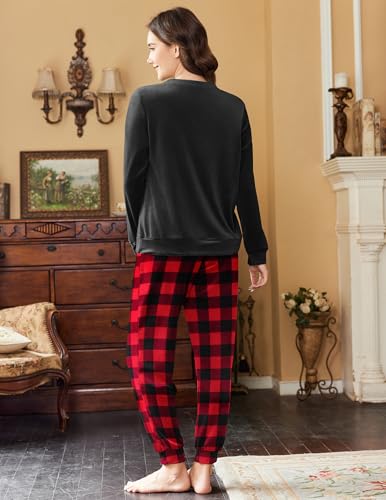 Ekouaer Womens Pajamas Sets Long Sleeve Soft Sleepwear 2 Piece Velvet Pjs Lounge Sets with Pockets