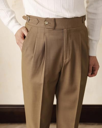Men's Gurkha Casual Dress Pants Classic Fit Suit Pants Slim Fit Flat Front Tapered Leg Trousers2
