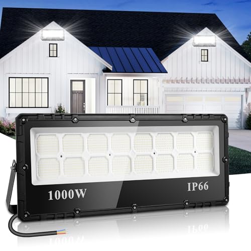 Viugreum 1000W Faretto LED per Esterno, 100000LM Bianco Faro Led Esterno, LED Esterno IP66 Impermeabile LED Spotlight, 1152 LEDs, faro led, faretti led esterno per Giardino, Garage cortile, stadi