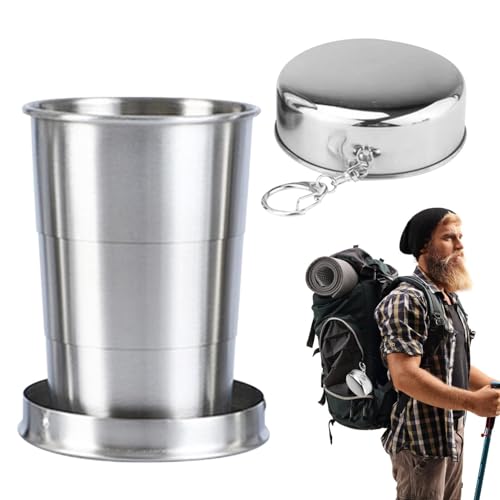 Taza de metal | Taza de agua para camping, taza portátil con tapa, vasos de acero inoxidable para viajes, mochileros, camping