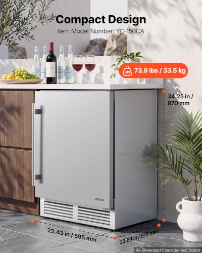 Image of VEVOR Outdoor Beverage Refrigerator, 24 Inch Undercounter Drink Fridge
