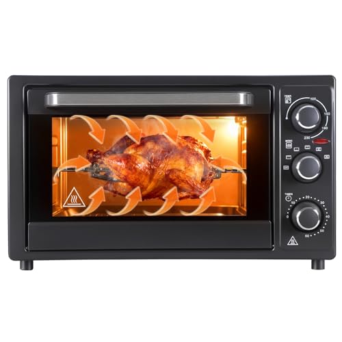 Encimera de horno de convección 34 qt/32 l 1500 W, mini con asador temperatura ajustable 230 °, tostadas tostadas, asadas deshidratadas, encimera de acero inoxidable para uso Negro