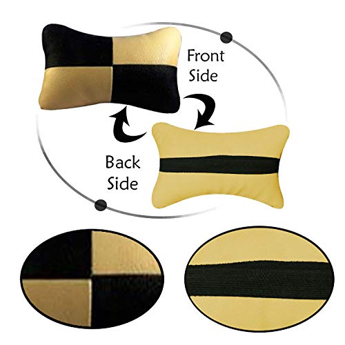 Image of Adroitz Car Seat Neck Rest Cushion Pillow for Hyundai Creta, Tata Punch, Maruti Suzuki Grand Vitara, Hyundai Venue, Tata Nexon (Beige Black) Set of 2
