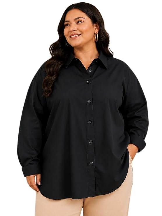 Women's Oversized Solid Shirt for Women | Full Sleeve Collared Loose Fit Casual | Stylish Plus Size Long Shirt for Office, Travel, College Fashion-picture-10