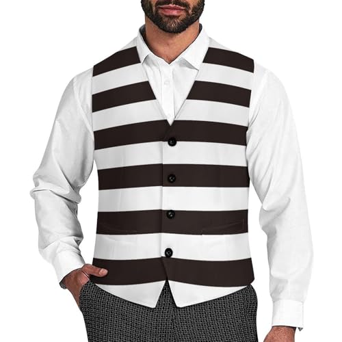 Black And White Horizontal Stripes Men's Suit Vest Slim Fit V-Ncek Waistcoat Business Casual Vest