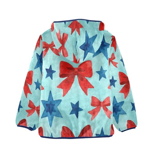 Red Bows and Blue Stars Toddler Fleece Jacket Girl Boys Hooded Fleece Jacket Coat Warm Outwear Zip-up 3-10T2