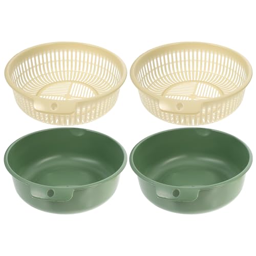 CLISPEED 2個 キッチン用二段水切りバスケット 丈夫なプラスチック製 丸型 野菜と果物の洗浄 排水に 取り外し可能で収納簡単 北欧グリーン