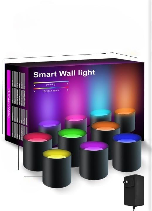 Smart Wall Light, WIFI LED RGBIC Downlight Sconce Music Sync Smart Light, Work with Alexa, APP, Smart Voice Control, Home Party Par Stage DJ Karaoke Decor Multi-Color LED Wall Light. (6 Pack)