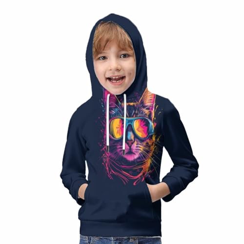 Sweat à capuche enfant imprimé chaton 3D pull en molleton chaud pour l'école et le jeu - 5