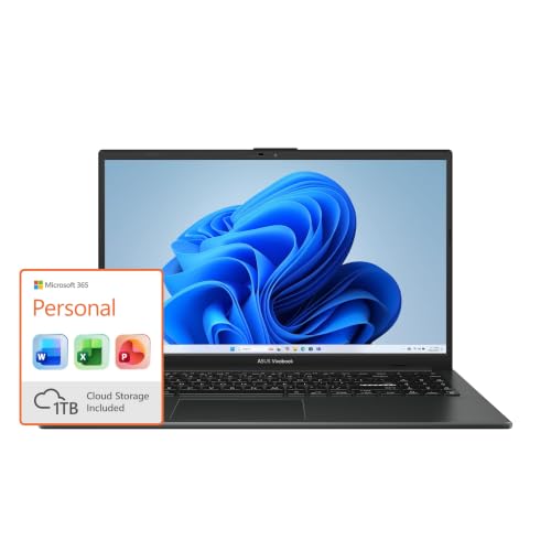 Image of ASUS Vivobook Go 15.6 inch FHD Slim Laptop, AMD Ryzen 3 7320U Quad Core Processor, 8GB DDR5 RAM, 256GB SSD, Windows 11 Home, E1504FA-AB34 with Microsoft 365 Personal (1 Year)