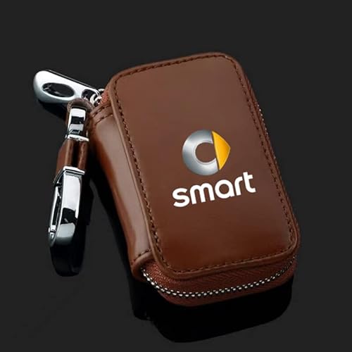 BRALEM Car Key Cases For Smart Fortwo 451 450 452 453 454 Cabrio Forfour Coupe, Premium Lambskin Leather Unisex Remote Key Case Cover Smart Keychain Bag Coin Purse,Brown