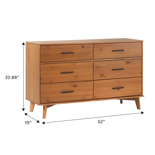 Walker Edison Sloane 6-Drawer Solid Wood Dresser with Metal Handles, 52 Inch, Caramel - Image 3