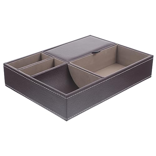 Boîte à bijoux rétro en cuir marron avec multi-compartiments pour montres