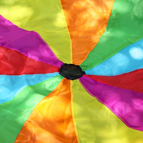 image for NARMAY Kids Play Parachute, 12ft Rainbow Parachute with 12 Handles for
