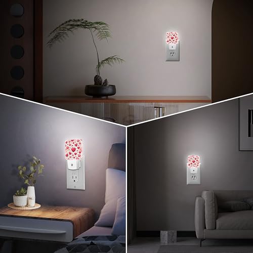 Image of LED Night Light Lamp with Smart Sensor Dusk to Dawn Sensor,Red Love Heart Cute Romantic Pink Hearts Valentine's Day Holiday Night Light Daylight White,0.5W Plug-into Wall for Adults,Bedroom