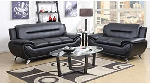 Fabrique Visionary 3+2 Leatherette 5 Seater Sectional Sofa Set | Luxurious & Comfortable Furniture for Home Office & Living Room | 4 Year Warranty | Easy to Move with Stainless Steel Legs | Black