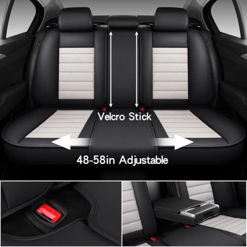 Image of MINGBRON Car Seat Covers Full Set,Black White Car Seat Cover, Car Seat Protector Waterproof, Nappa Leather Car Seat Cushion, Fit for Most Cars