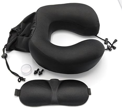 Memory Foam Travel Pillow Set with Ultra-soft Cover Travel Accessories & Gear Sleeping Mask and Sound Proof Ear Plugs for Air Plane Flight Car Work Study Backpacking Foldable Washable