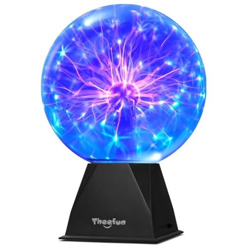 Theefun Lampe Plasma 8 Pouces, Boule Plasma Magique Interactive Touch et Son Globe Plasma Éducatif de Physique, Lampe Décorative pour Fêtes, Anniversaire et Ambiance...
