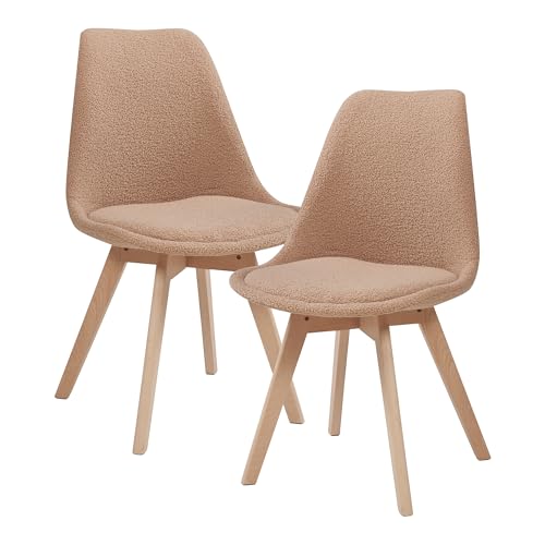 [en.casa] Esszimmerstühle Fläten 2er Set Stuhl Küchenstühle Bouclé Essstühle gepolstert Esszimmerstuhl Holzbeine Küchenstuhl Polsterstuhl Taupe