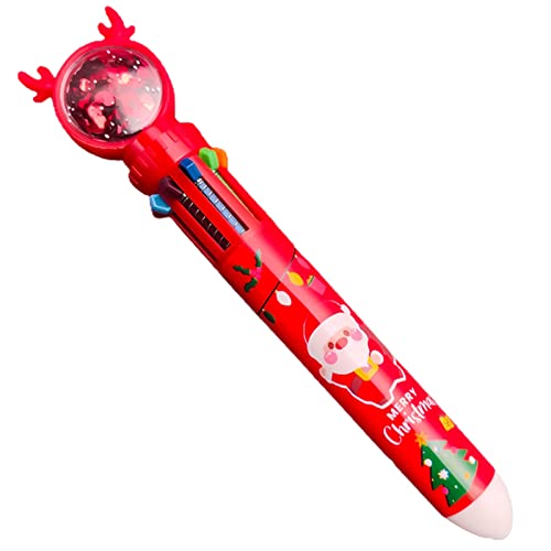 Yirepny Christmas Multicolor10-in-1 Ballpoint Pens Snowman Reindeer Christmas Tree Santa Claus Christmas Rollerball Pens Retractable Students Pens for Christmas Party Gifts Santa Claus